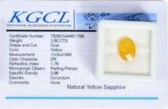 CERTIFIED 3.80 CARAT OVAL CUT NATURAL YELLOW SAPPHIRE