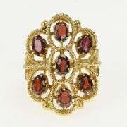 14K Yellow Gold Oval Garnet Filigree Statement Cocktail Ring