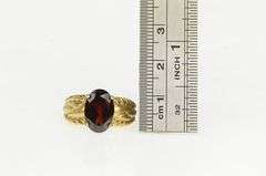 10K Yellow Gold Ornate Oval Garnet Woven Braid Statement Ring