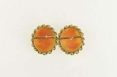 14K Yellow Gold Vintage Carved Shell Cameo Statement Stud Earrings