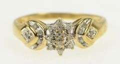 10K Yellow Gold Vintage Classic Diamond Cluster Statement Ring