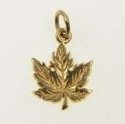 14K Yellow Gold Ornate Maple Leaf Canada Symbol Charm/Pendant