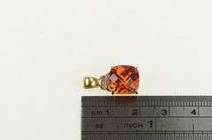 10K Yellow Gold Cushion Cut Faceted Garnet Diamond Accent Pendant