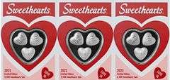 GROUP LOT OF 3x SWEETHEARTS CANDY PAMP SUISSE 3-HEART SET- 90.0 GRAMS OF .9999 FINE SILVER