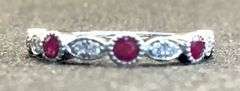 SPECTACULAR 14K WHITE GOLD RUBY AND DIAMOND HALF ETERNITY RING