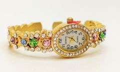 Ladies Geneva & Gemstone Watch, 18kt Yellow GP Cuff
