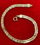 BRAND NEW ITALIAN 14KT SOLID GOLD TRI COLOR TWISTED HERRINGBONE BRACELET