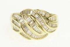 14K Yellow Gold 1.20 Ctw Baguette Diamond Wavy Statement Ring
