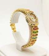 Ladies Geneva & Gemstone Watch, 18kt Yellow Gold Plated