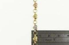 14K Yellow Gold Tri Tone Puffy Heart Link Vintage Tennis Bracelet