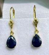 3.0 CARAT NATURAL BLUE SAPPHIRE EARRINGS IN 14KT SOLID YELLOW GOLD