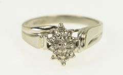 10K White Gold Classic Oval Diamond Cluster Statement Ring