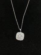TIMELESS 10K WHITE GOLD MULTI DIAMOND CUSHION PENDANT NECKLACE AND STUD EARRINGS SET