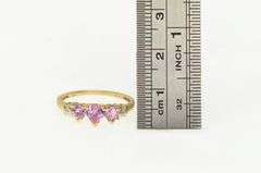 10K Yellow Gold Three Stone Pink Topaz Heart Diamond Accent Ring