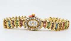 Ladies Geneva & Gemstone Watch, 18kt Yellow Gold Plated