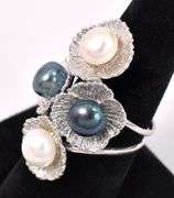 Pearl Flower Ring In Sterling Silver