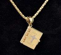 Faithful Holy Bible Pendant Necklace in 14K Yellow Gold