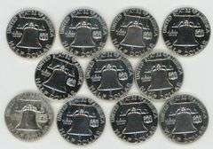 11 Assorted Gem Proof Franklin Half Dollars 1958 to 1963