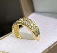 14KT SOLID YELLOW GOLD DOUBLE ROW DIAMOND BAND RING