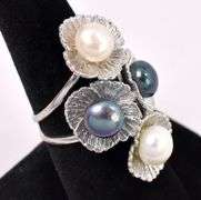Pearl Flower Ring In Sterling Silver