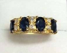 14KT SOLID YELLOW GOLD, BLUE SAPPHIRE, & DIAMOND BAND RING