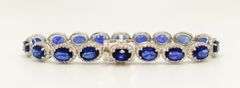 14KT SOLID WHITE GOLD, BLUE SAPPHIRE, & DIAMOND BRACELET