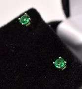 Green Gemstone Stud Earrings In Sterling Silver