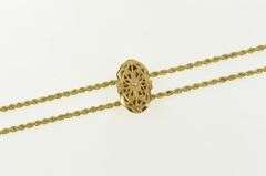 14K Yellow Gold Victorian Filigree Rope Link Slide Charm Bracelet
