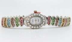 Ladies Geneva & Gemstone Watch, 18kt White Gold Plated