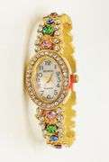 Ladies Geneva & Gemstone Watch, 18kt Yellow GP Cuff