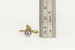 10K Yellow Gold Grey Pearl Diamond Vintage Bypass Ring