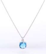 Charming White Gold Blue Topaz and Diamond Pendant on Rope Chain