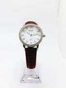 Beautiful Mother of Pearl & Gemstone Watch-Red Genuine Leather Band
