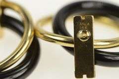 14K Yellow Gold Retro Black Onyx Door Knocker Ring Dangle Earrings