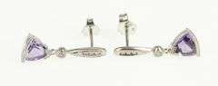 14K White Gold Trillion Amethyst Diamond Ornate Granulated Earrings