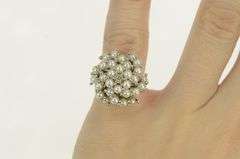 14K White Gold 1950's Pearl Diamond Cocktail Swirl Vintage Ring