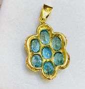 STUNNING 14KT SOLID YELLOW GOLD, 13.0+ CARAT BLUE ZIRCON & DIAMOND PENDANT