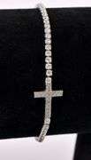 CZ Cross Adjustable Bracelet In Sterling Silver