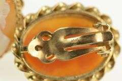 14K Yellow Gold Ornate Vintage Carved Shell Cameo Clip Back Earrings