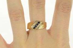 14K Yellow Gold Princess Sapphire Diamond Slanted Men's Ring
