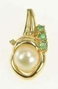 14K Yellow Gold Pearl Emerald Diamond Vintage Ornate Charm/Pendant