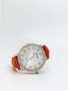 Beautiful Mother of Pearl & Gemstone Watch-Orange Genuine Leather Band