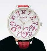 Big Numbers Geneva Watch w/ Mother of Pearl Face & Genuine Leather Strap