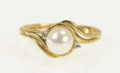 10K Yellow Gold Pearl Diamond Accent Vintage Bypass Ring