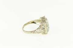 14K White Gold Art Deco Filigree CZ Elaborate Statement Ring