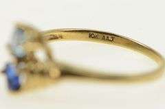 10K Yellow Gold Heart Blue Topaz Syn. Sapphire Bypass Ring
