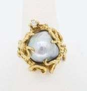 Baroque Pearl & Diamond Cocktail Ring