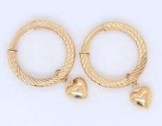 Yellow gold Hoop Earrings with Heart Shaped Charm