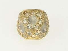 14K Yellow Gold Ornate Wavy Two Tone CZ Encrusted Bead Charm/Pendant