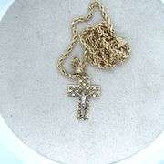 14K TWO - TONE FILIGREE CROSS WITH CHAIN